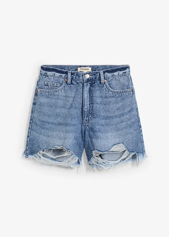 Jeans-Shorts High Waist, Low Stretch in blau von vorne - bonprix