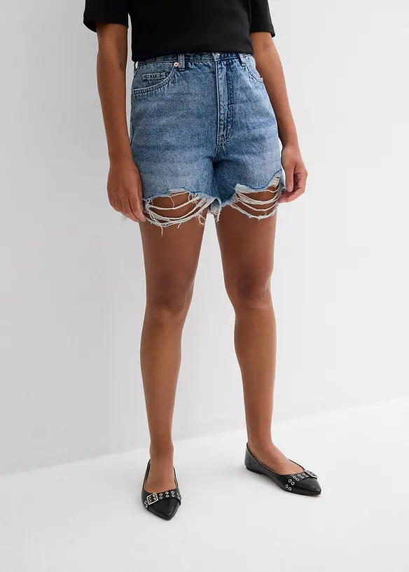 Jeans-Shorts High Waist, Low Stretch in blau von vorne - bonprix