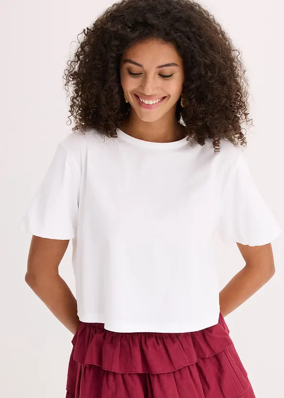 Oversize-Shirt aus reiner Bio-Baumwolle in weiß von vorne (im Anschnitt) - bonprix