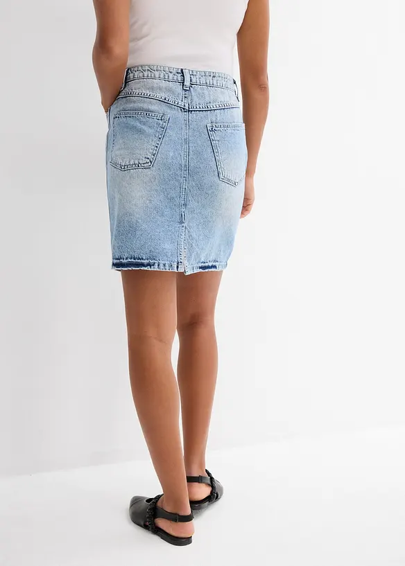 Jeansrock Mid Waist, Low Stretch in blau von hinten - bonprix