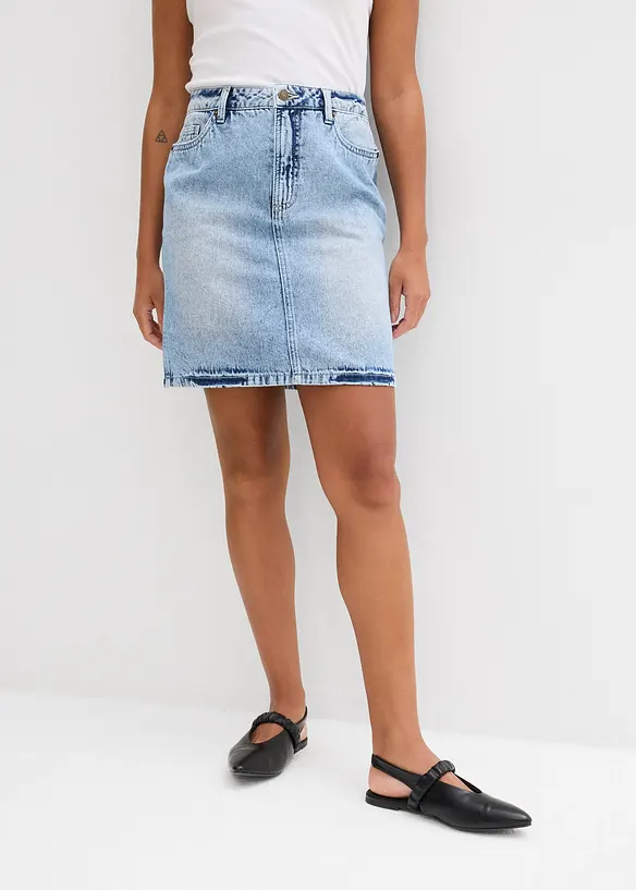 Jeansrock Mid Waist, Low Stretch in blau von vorne - bonprix