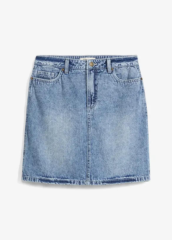 Jeansrock Mid Waist, Low Stretch in blau von vorne - bonprix
