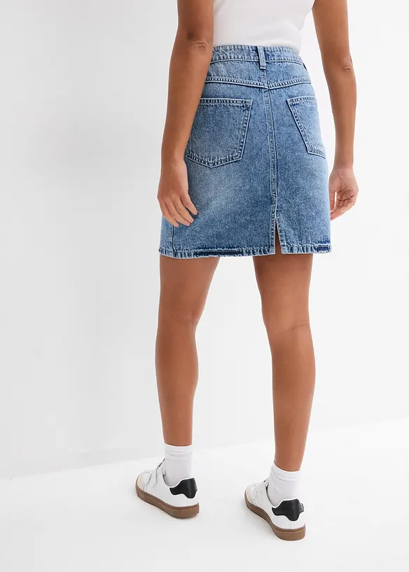 Jeansrock Mid Waist, Low Stretch in blau von hinten - bonprix