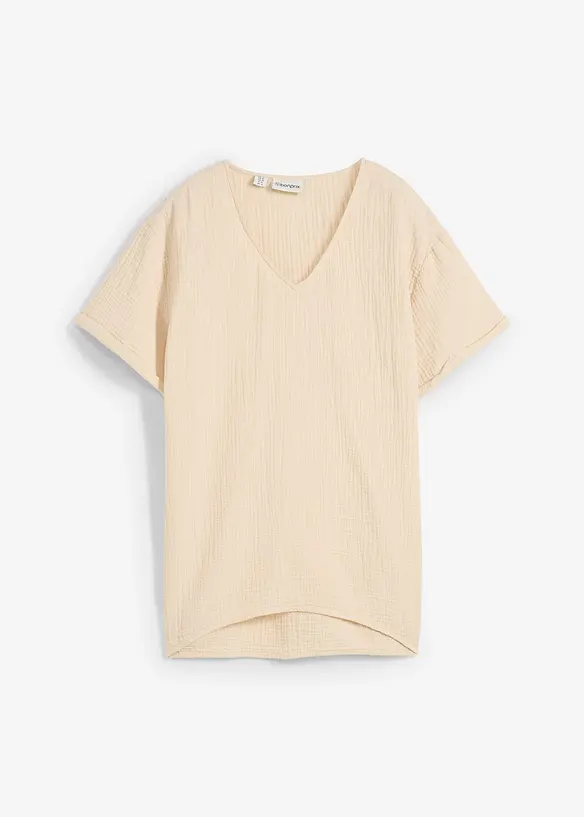Musselin-Tunika aus reiner Baumwolle in beige von vorne - bonprix