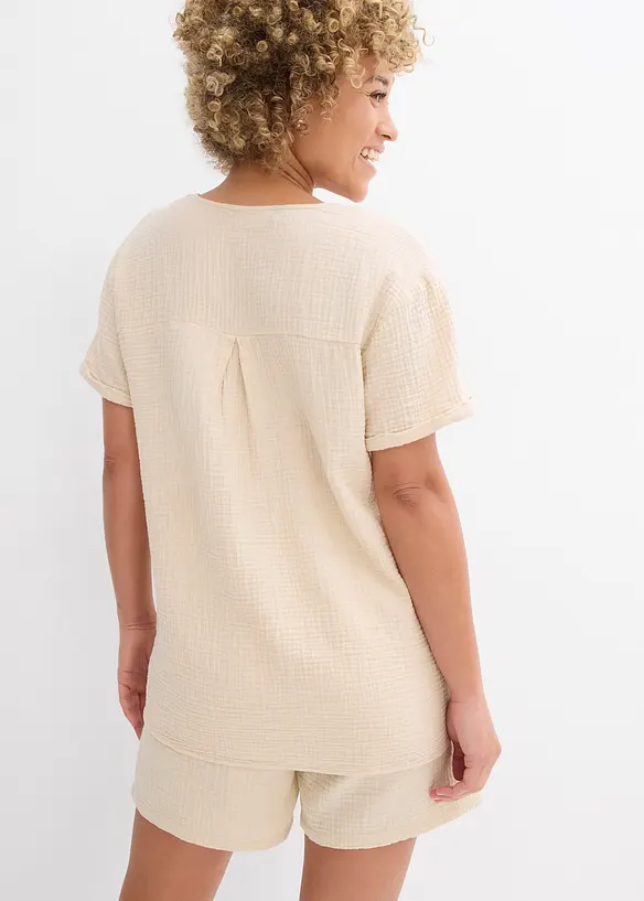 Musselin-Tunika aus reiner Baumwolle in beige von hinten (im Anschnitt) - bonprix