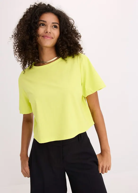 Oversize-Shirt aus reiner Bio-Baumwolle in gelb von vorne (im Anschnitt) - bonprix