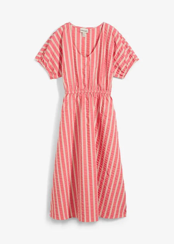 Seersucker-Midikleid aus reiner Baumwolle in pink von vorne - bonprix Seersucker-Midikleid aus reiner Baumwolle in pink von vorne - bonprix