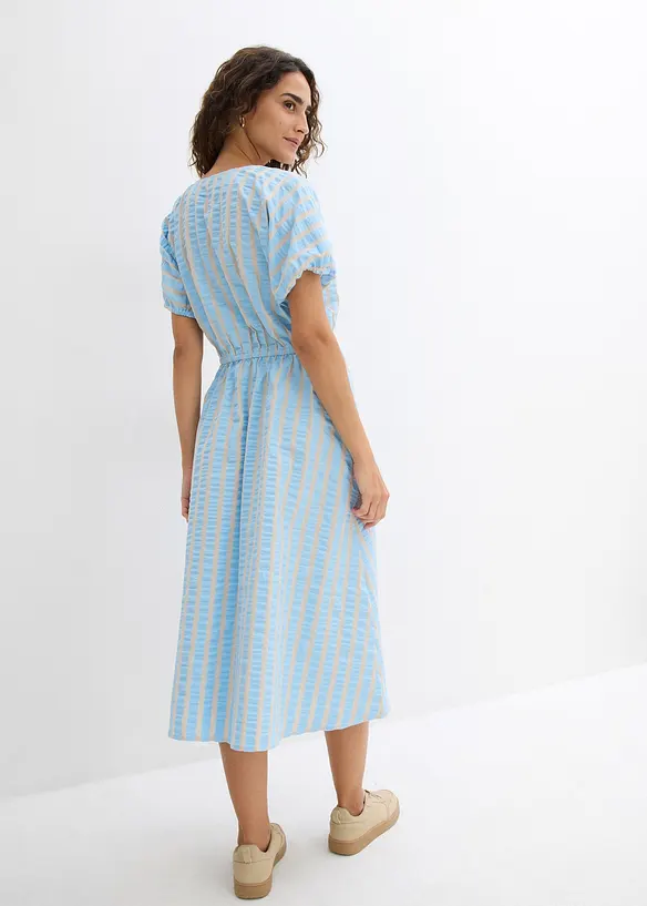 Seersucker-Midikleid aus reiner Baumwolle in blau von hinten (Totalaufnahme) - bonprix Seersucker-Midikleid aus reiner Baumwolle in blau von hinten (Totalaufnahme) - bonprix