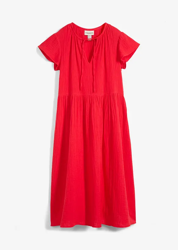 Musselin-Midikleid aus reiner Baumwolle in rot von vorne - bonprix Musselin-Midikleid aus reiner Baumwolle in rot von vorne - bonprix