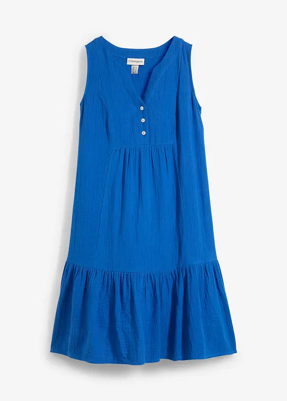 Musselin-Midikleid aus reiner Baumwolle in blau von vorne - bonprix Musselin-Midikleid aus reiner Baumwolle in blau von vorne - bonprix