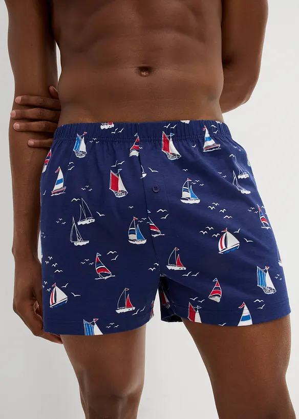 Jersey Boxershorts aus Bio-Baumwolle (3er Pack) in blau von vorne - bonprix