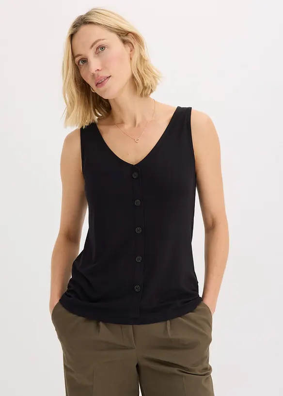 Top mit Knopfleiste in schwarz von vorne (im Anschnitt) - bonprix Top mit Knopfleiste in schwarz von vorne (im Anschnitt) - bonprix