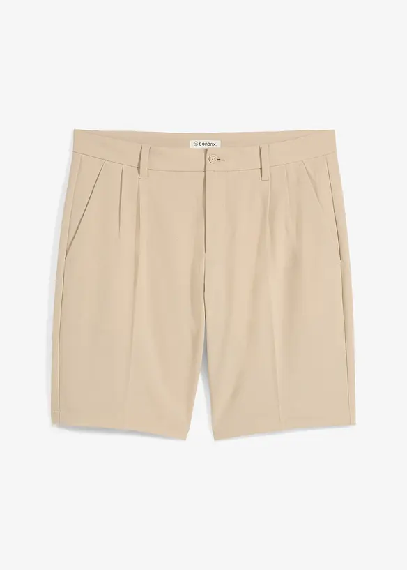 Leichte Chino-Bermuda mit Bundfalten in Regular Fit in beige von vorne - bonprix