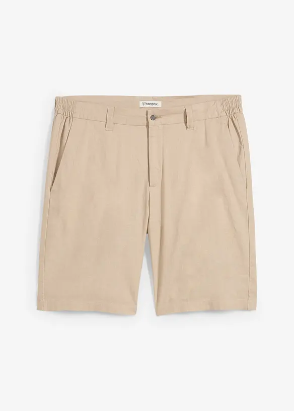 Regular Fit Chino-Bermuda aus luftigem Leinen-Mix in beige von vorne - bonprix