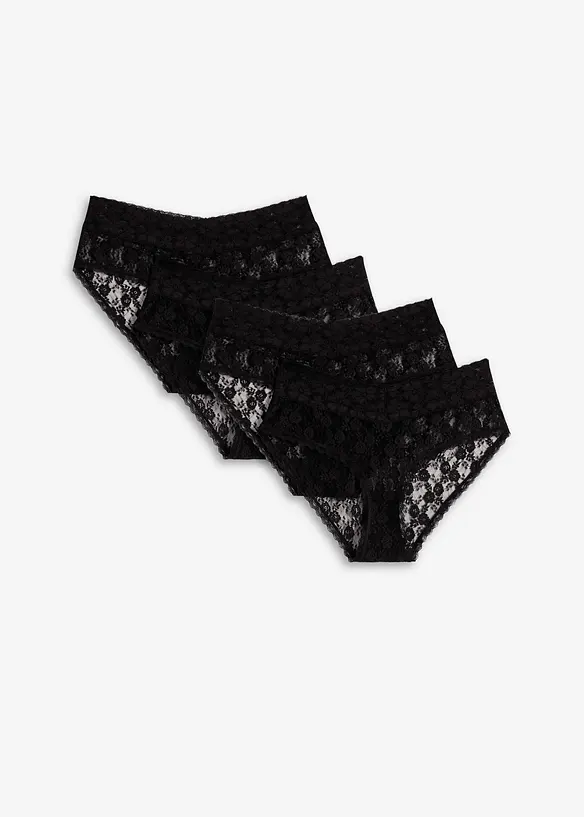 Highwaist Slip aus Spitze mit Raffung (4er Pack) in schwarz von vorne - bonprix