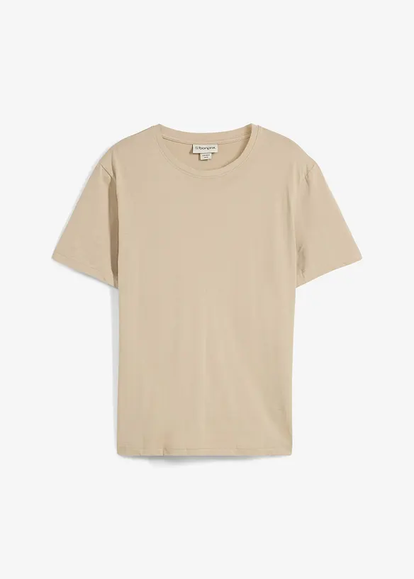 T-Shirt aus reiner Bio-Baumwolle in beige von vorne - bonprix