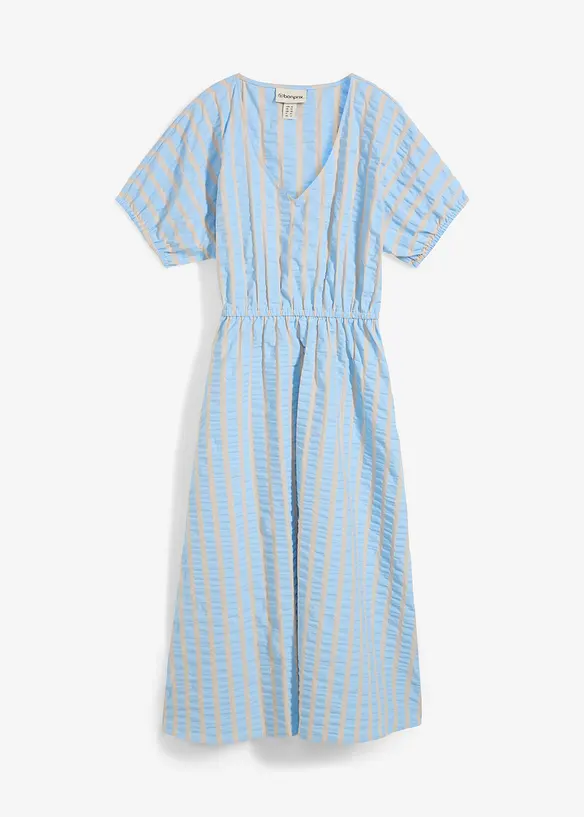 Seersucker-Midikleid aus reiner Baumwolle in blau von vorne - bonprix Seersucker-Midikleid aus reiner Baumwolle in blau von vorne - bonprix