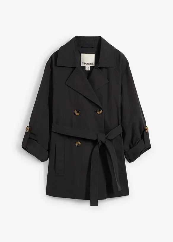 kurzer Trenchcoat in schwarz von vorne - bonprix