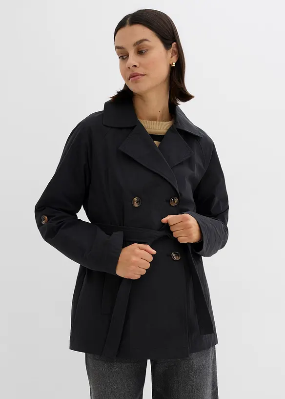 kurzer Trenchcoat in schwarz von vorne (Totalaufnahme) - bonprix