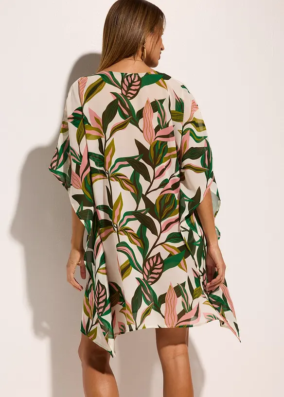 Strandtunika aus leichtem Chiffon in weiß von hinten (Totalaufnahme) - bonprix