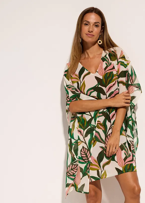 Strandtunika aus leichtem Chiffon in weiß von vorne (Totalaufnahme) - bonprix