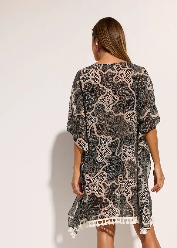 Transparente Strandtunika in schwarz von hinten (Totalaufnahme) - bonprix