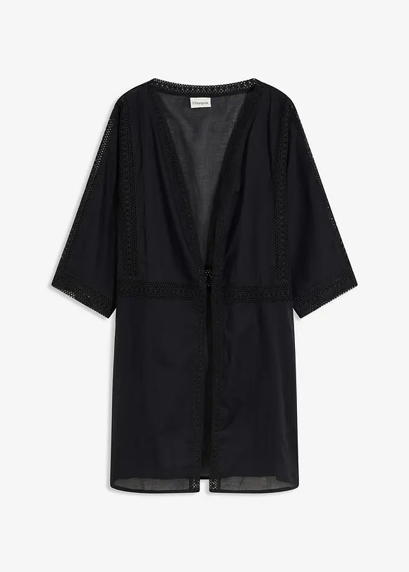 Offene Strandtunika mit Spitze in schwarz von vorne - bonprix