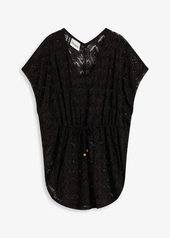 Transparente Strandtunika aus Spitze in schwarz von vorne - bonprix