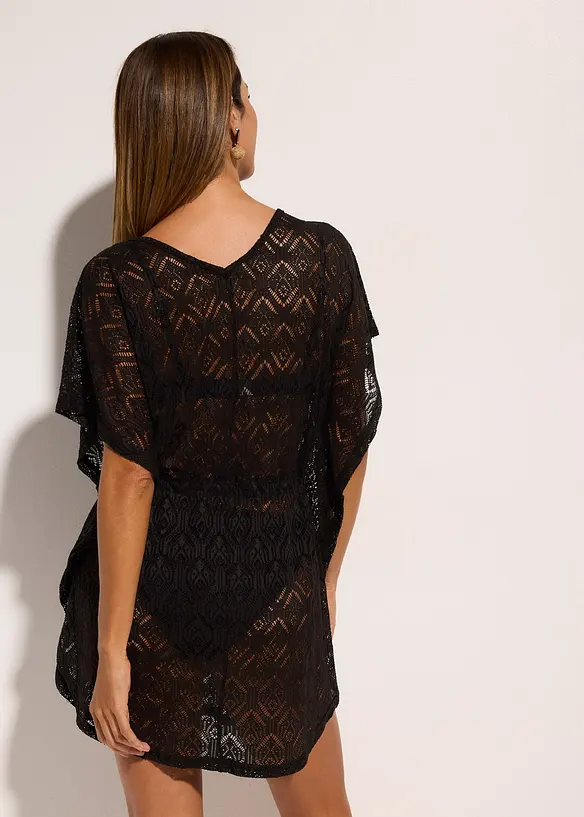 Transparente Strandtunika aus Spitze in schwarz von hinten (Totalaufnahme) - bonprix