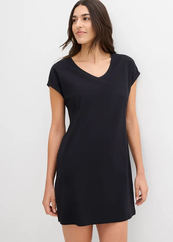 Shirtkleid aus reiner Bio-Baumwolle (2er Pack) in schwarz von vorne (Totalaufnahme) - bonprix Shirtkleid aus reiner Bio-Baumwolle (2er Pack) in schwarz von vorne (Totalaufnahme) - bonprix