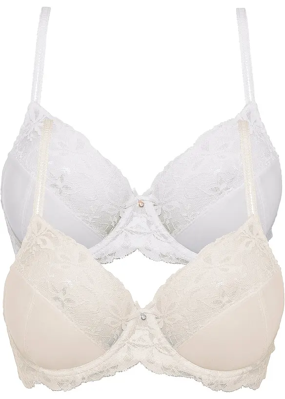 BH mit feiner Spitze (2er Pack) in rosa von vorne - bonprix