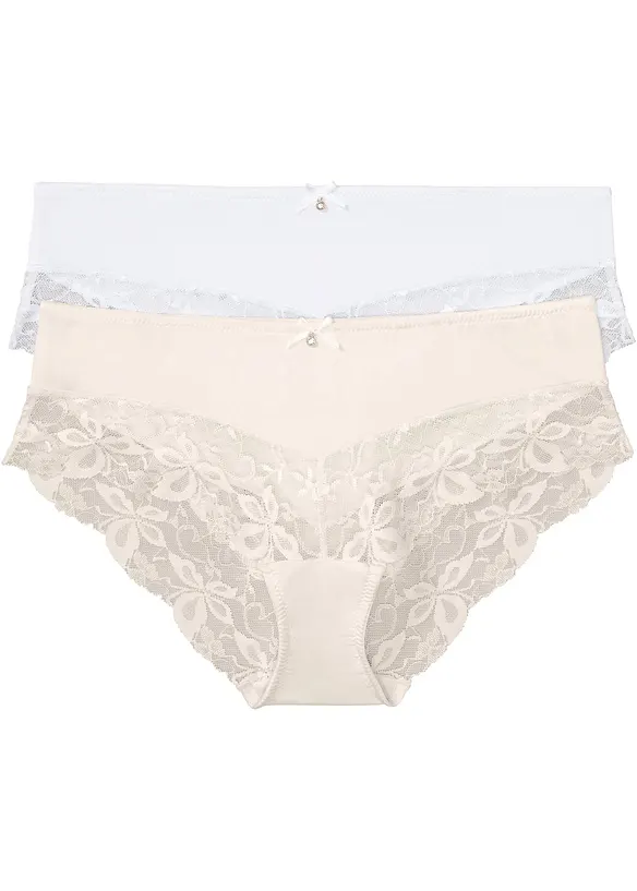 Panty mit feiner Spitze (2er Pack) in weiß von vorne - bonprix