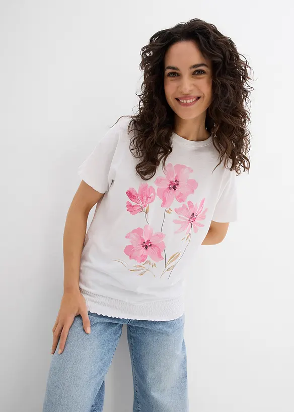 Shirt aus Bio-Baumwolle in weiß von vorne (im Anschnitt) - bonprix