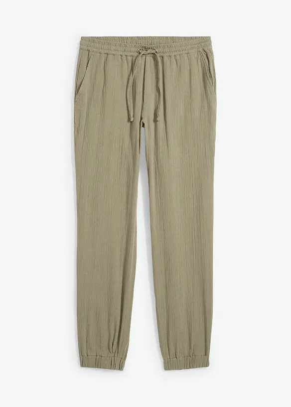 Regular Fit Schlupfhose aus weichem Musselin, Tapered in grau von vorne - bonprix