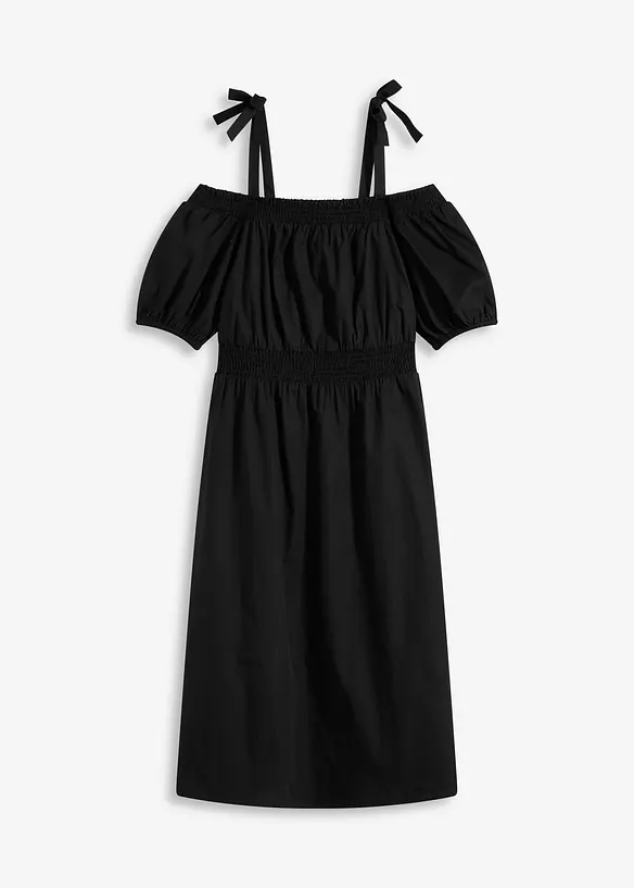 Off-Shoulder-Kleid aus reiner Bio-Baumwolle in schwarz von vorne - bonprix Off-Shoulder-Kleid aus reiner Bio-Baumwolle in schwarz von vorne - bonprix