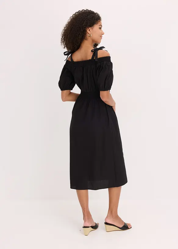 Off-Shoulder-Kleid aus reiner Bio-Baumwolle in schwarz von hinten (Totalaufnahme) - bonprix Off-Shoulder-Kleid aus reiner Bio-Baumwolle in schwarz von hinten (Totalaufnahme) - bonprix