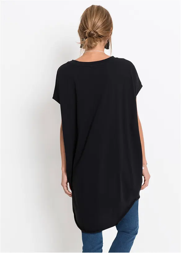 Longshirt aus reiner Baumwolle in schwarz von hinten (im Anschnitt) - bonprix