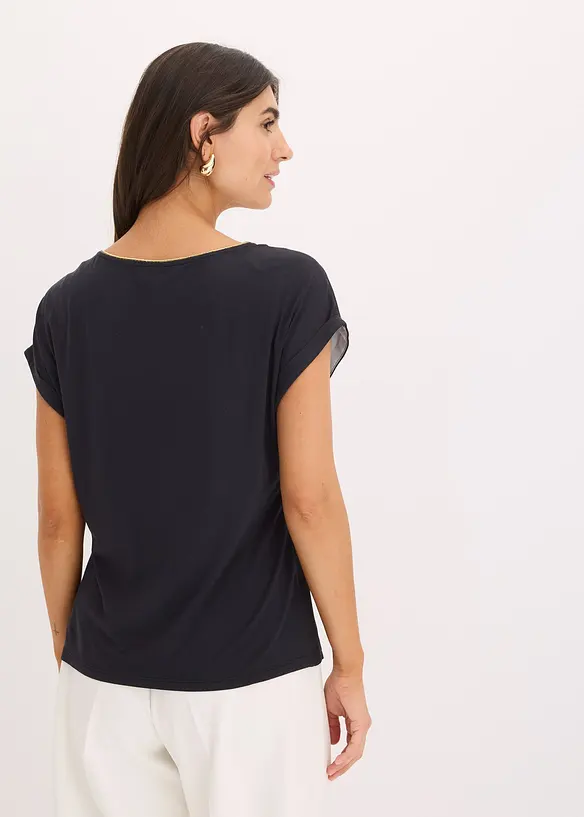 Shirt mit Webeinsatz in schwarz von hinten (im Anschnitt) - bonprix Shirt mit Webeinsatz in schwarz von hinten (im Anschnitt) - bonprix