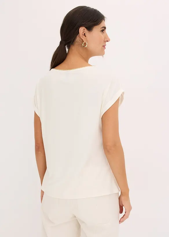 Shirt mit Webeinsatz in weiß von hinten (im Anschnitt) - bonprix Shirt mit Webeinsatz in weiß von hinten (im Anschnitt) - bonprix