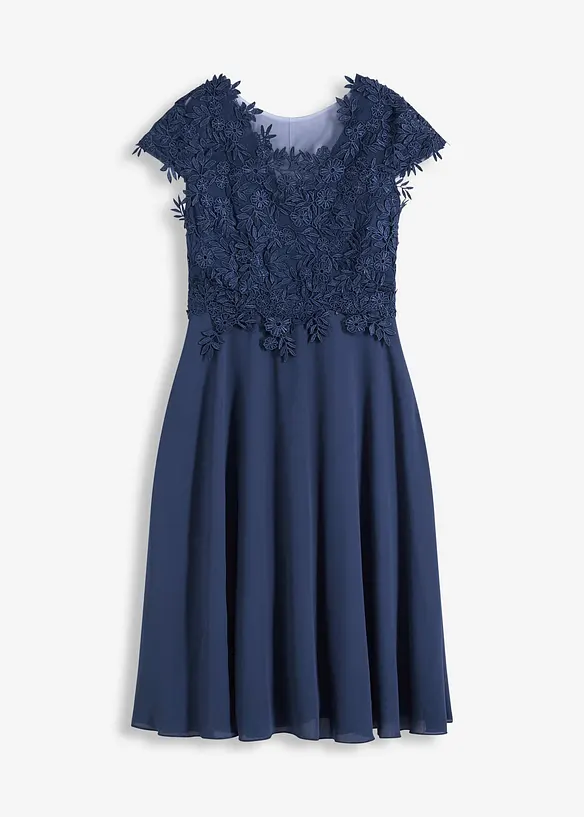 Midikleid aus zartem Tüll mit Spitze in blau von vorne - bonprix Midikleid aus zartem Tüll mit Spitze in blau von vorne - bonprix