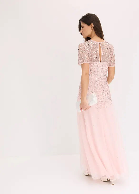 Maxikleid aus zartem Tüll mit Paillettenstickerei in rosa von hinten (Totalaufnahme) - bonprix Maxikleid aus zartem Tüll mit Paillettenstickerei in rosa von hinten (Totalaufnahme) - bonprix