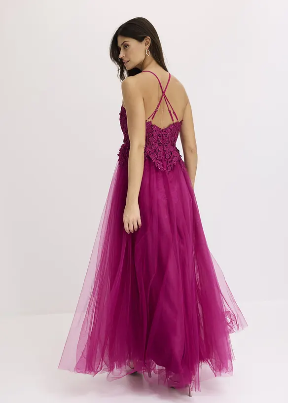 Abendkleid aus zartem Tüll mit Spitze in pink von hinten (Totalaufnahme) - bonprix Abendkleid aus zartem Tüll mit Spitze in pink von hinten (Totalaufnahme) - bonprix