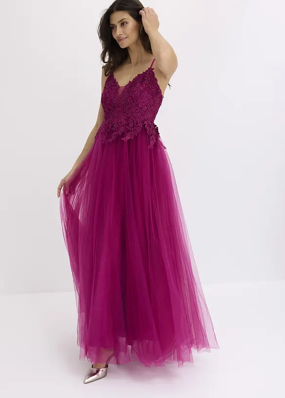 Abendkleid aus zartem Tüll mit Spitze in pink von vorne (Totalaufnahme) - bonprix Abendkleid aus zartem Tüll mit Spitze in pink von vorne (Totalaufnahme) - bonprix