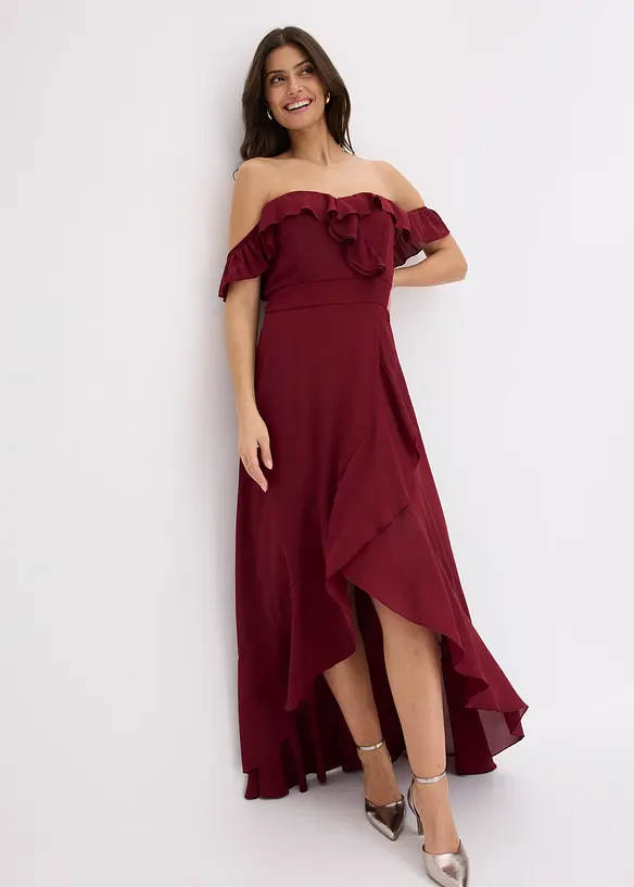 Carmen-Kleid mit Volants in rot von vorne (Totalaufnahme) - bonprix