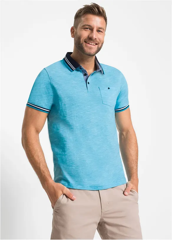Poloshirt aus reiner Baumwolle in blau von vorne (im Anschnitt) - bonprix