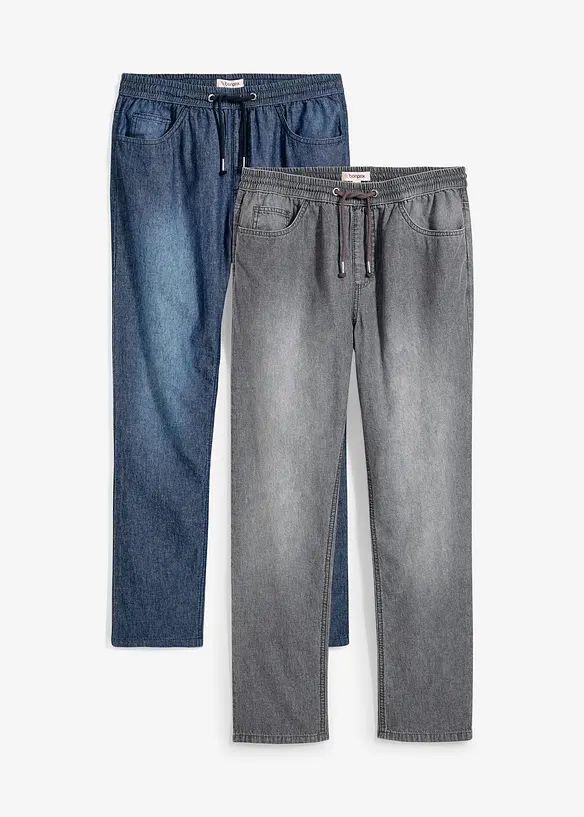 Leichte Classic Fit Schlupfjeans, Tapered (2er Pack) in blau von vorne - bonprix