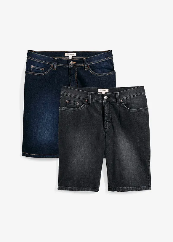 Stretch-Jeans-Bermuda in Regular-Fit (2er Pack) in blau von vorne - bonprix