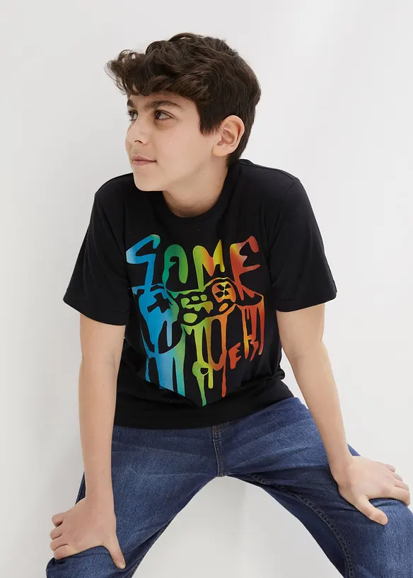 T-Shirt mit Bio-Baumwolle in schwarz von vorne (im Anschnitt) - bonprix