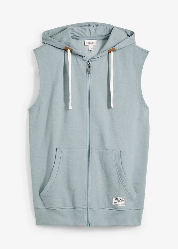 Kapuzen-Sweatweste aus weichem Baumwoll-Mix in grau von vorne - bonprix