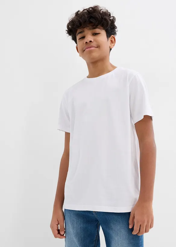 T-Shirt (5er Pack) aus reiner Baumwolle in blau von vorne (im Anschnitt) - bonprix